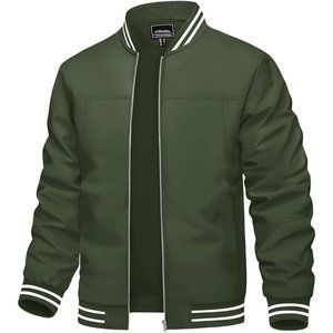 Men's Lightweight Casual Spring Fall Zip Up Bomber Jacket with Pocket